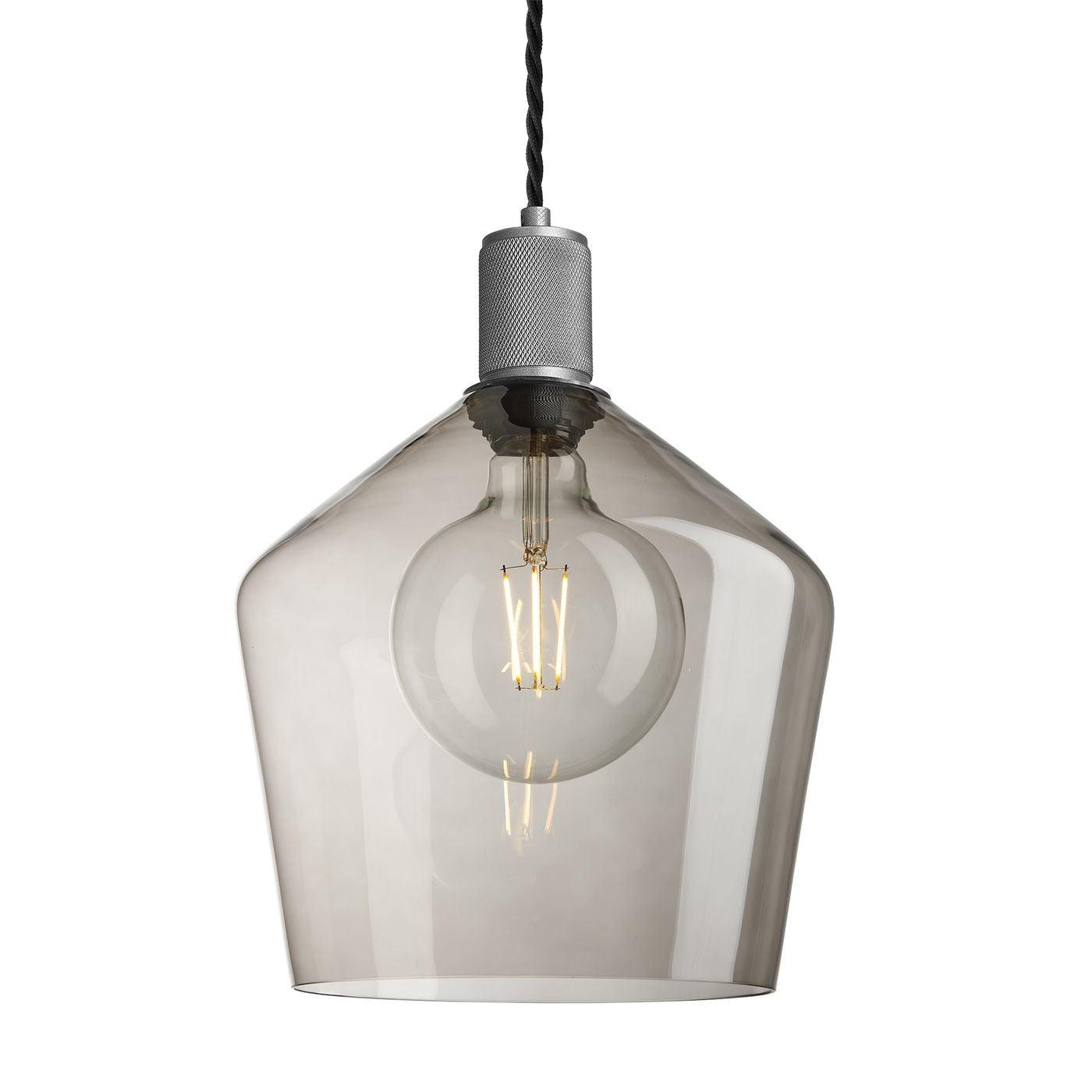 Smoked Glass Mocha with Pewter Holder Schoolhouse Pendant Knurled Holder KN-SGL-SHP10-MO-PH