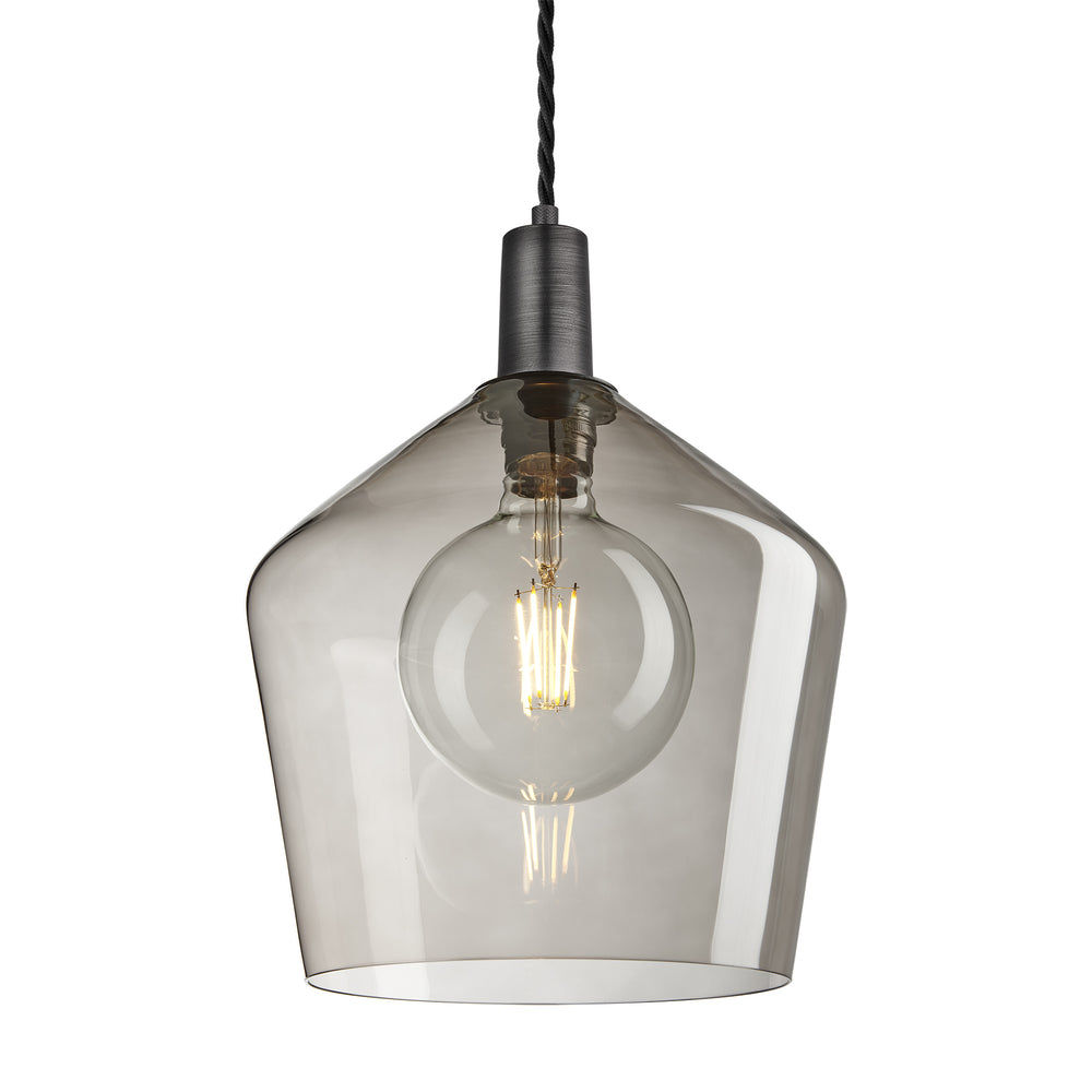 Sleek Smoked Glass Schoolhouse Pendant Lighting in 10 Inch with Pewter Holder, Product Code is SL-SGL-SHP10-MO-PH