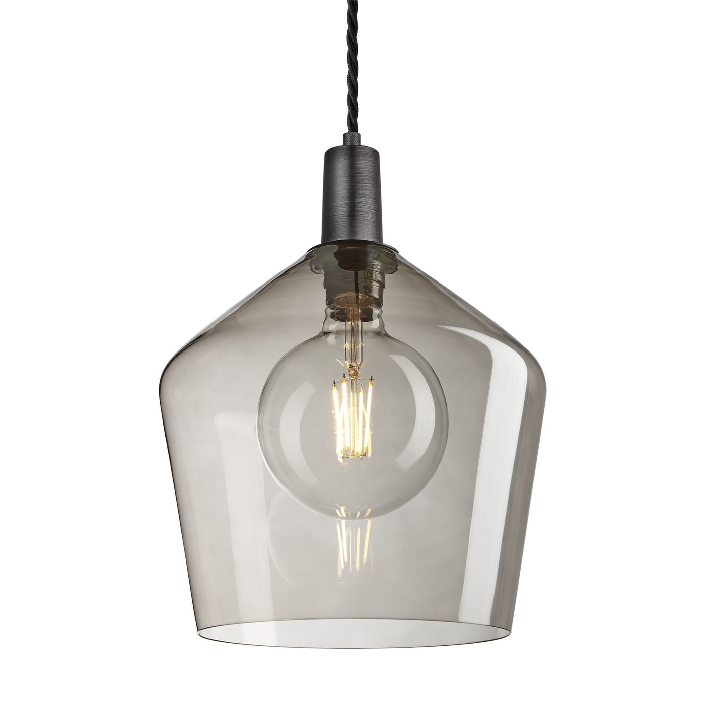Sleek Smoked Glass Schoolhouse Pendant Lighting in 10 Inch with Pewter Holder, Product Code is SL-SGL-SHP10-MO-PH