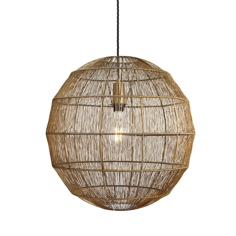 Brass Handcrafted Wire Cage Pendant Light - 16 Inch - Globe - Industville HC-WCP16-GL-B