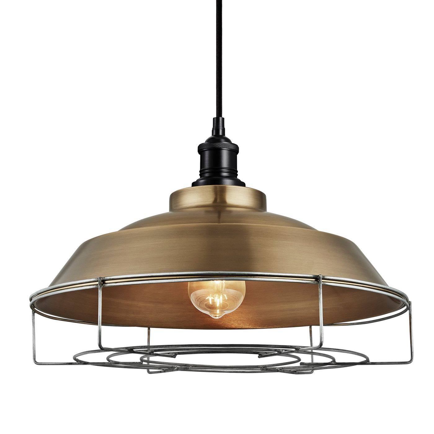 Brass with Black Holder and Cage Brooklyn Step Pendant - 16 Inch - BR-SP16-B-BKH-CG