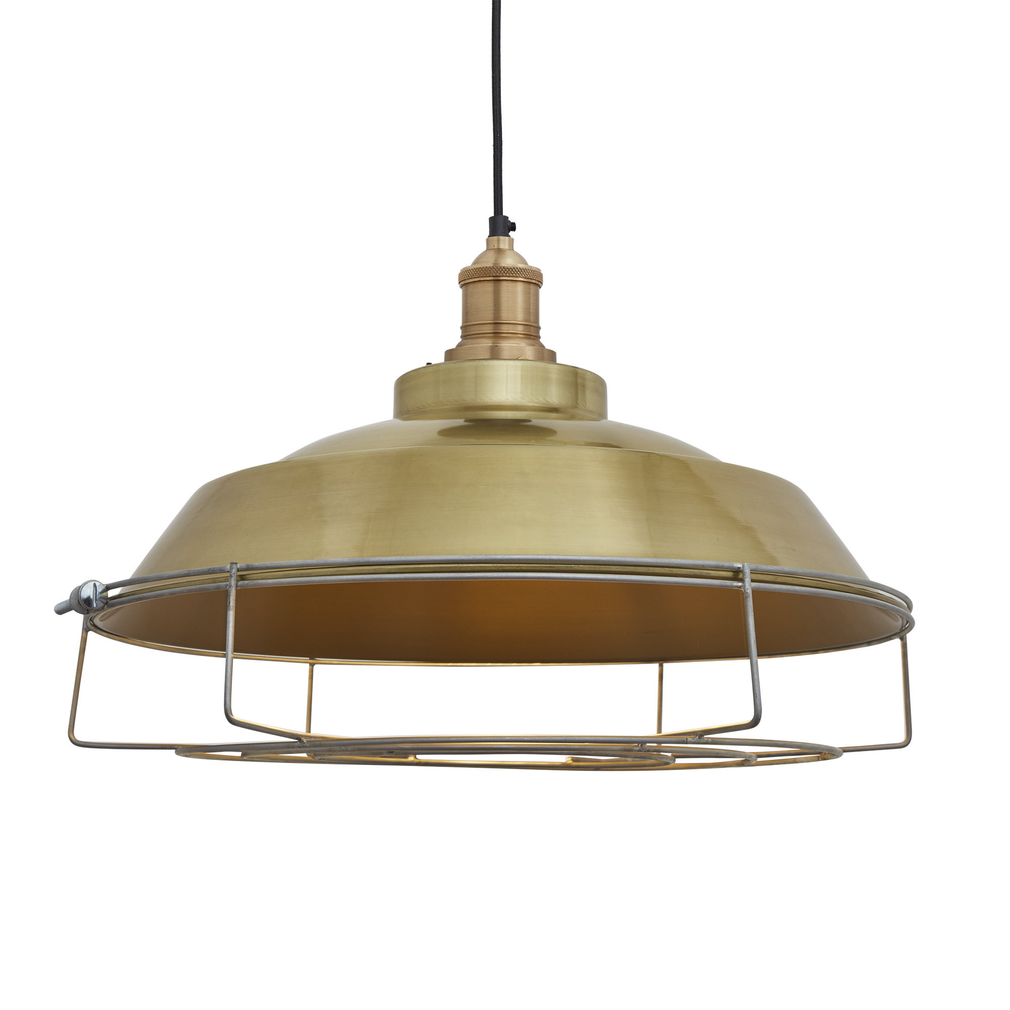 Brass with Brass Holder and Cage Brooklyn Step Pendant - 16 Inch - BR-SP16-B-BH-CG