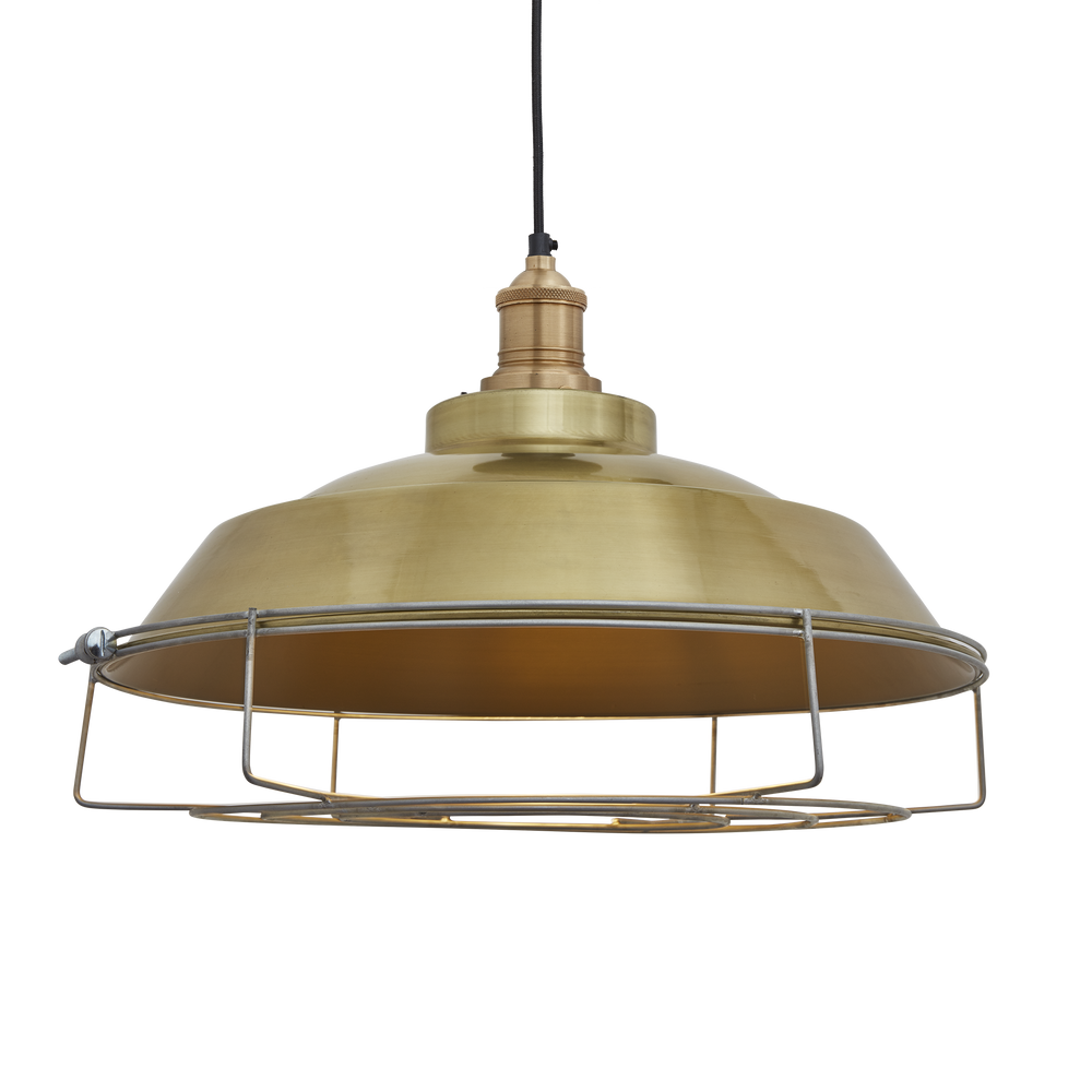 Brass with Brass Holder and Cage Brooklyn Step Pendant - 16 Inch - BR-SP16-B-BH-CG