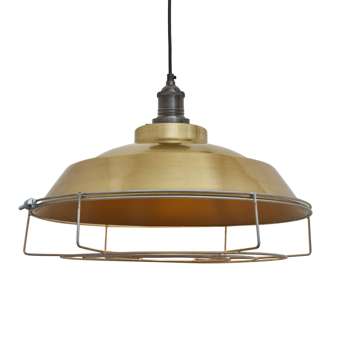 Brass with Pewter Holder and Cage Brooklyn Step Pendant - 16 Inch - BR-SP16-B-PH-CG