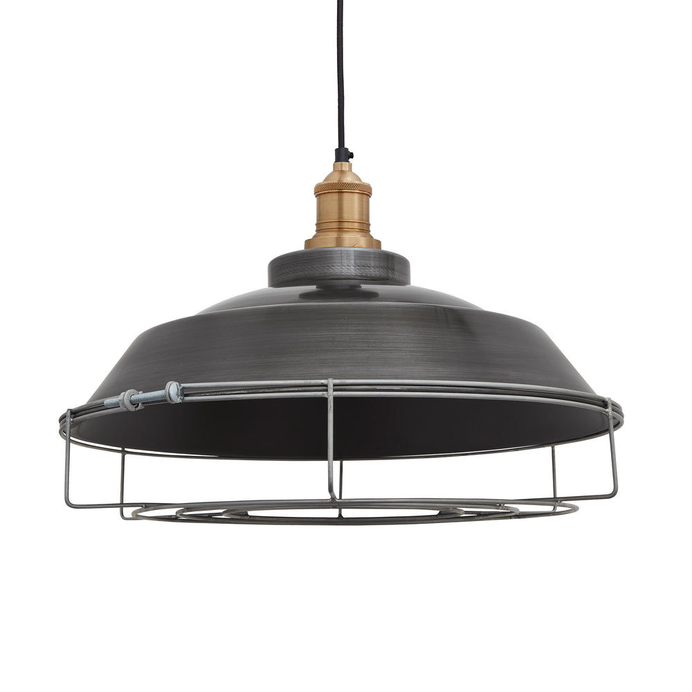 Pewter with Brass Holder and Cage Brooklyn Step Pendant - 16 Inch - BR-SP16-P-BH-CG