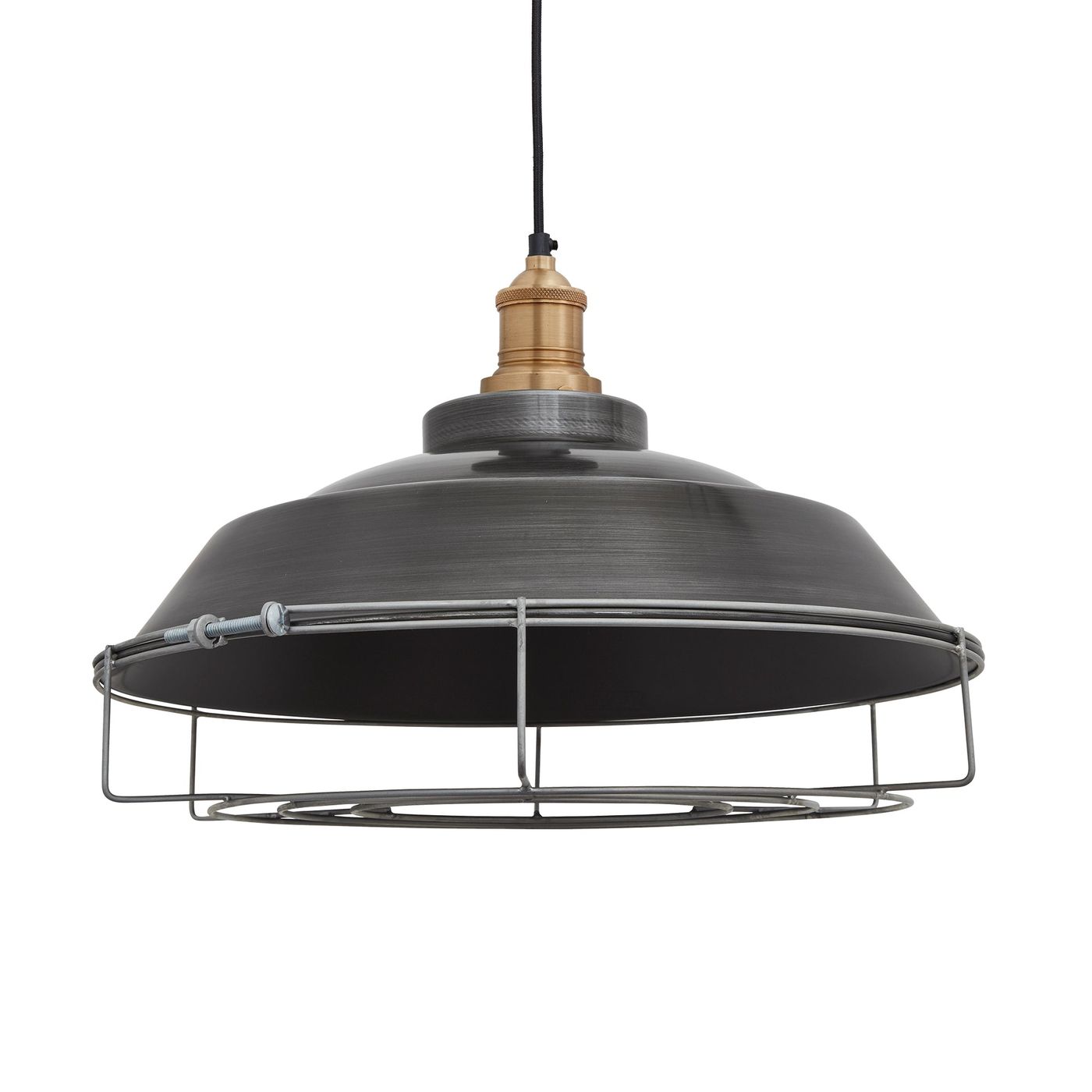 Pewter with Brass Holder and Cage Brooklyn Step Pendant - 16 Inch - BR-SP16-P-BH-CG