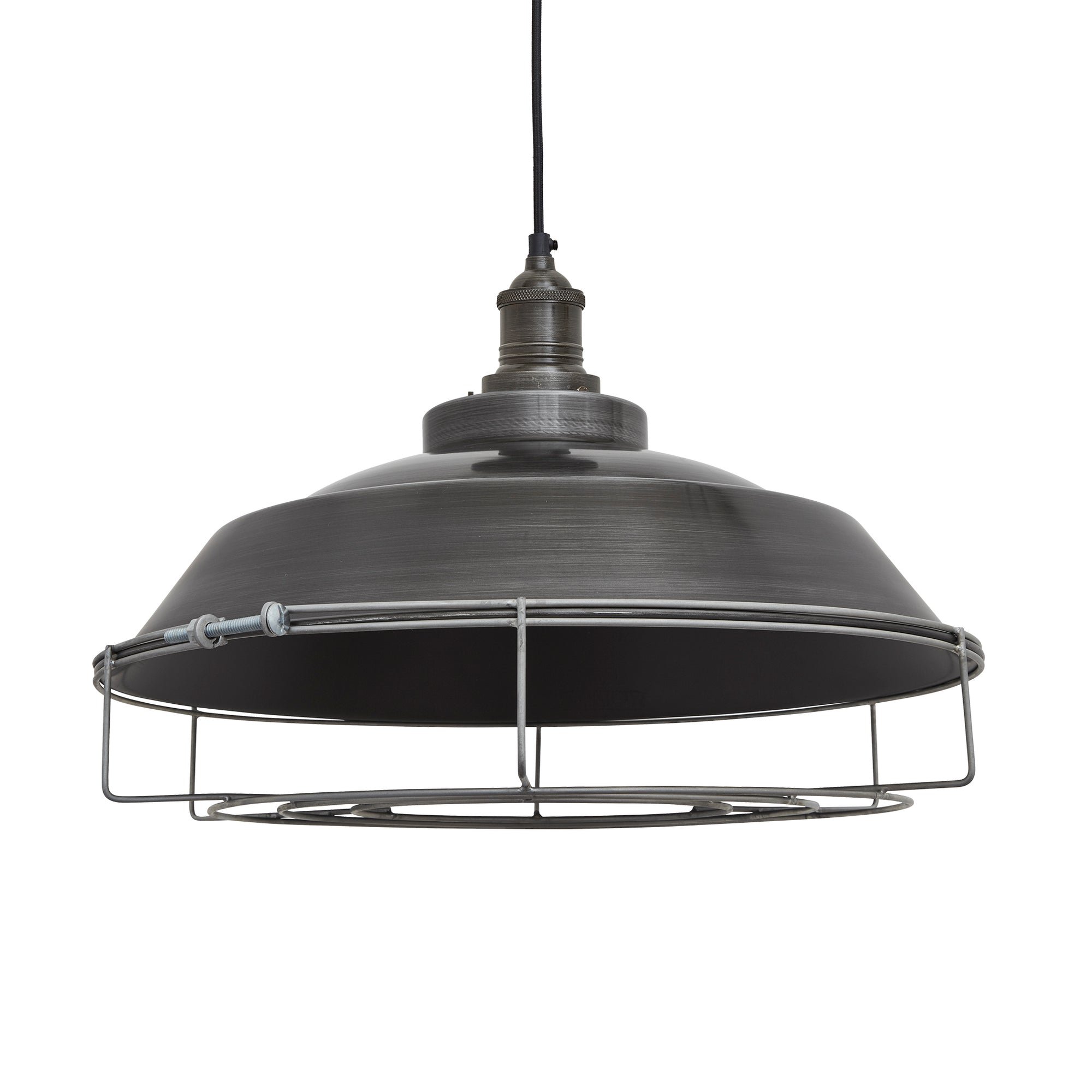Pewter with Pewter Holder and Cage Brooklyn Step Pendant - 16 Inch - BR-SP16-P-PH-CG