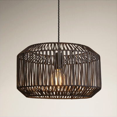 Boho Rattan Ceiling Pendant - 18 Inch - Drum - Commercial Lighting - Industville Lighting UK