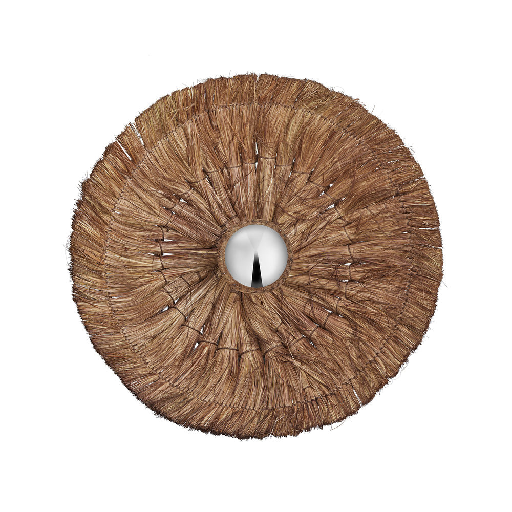 Moonj Natural Grass Round Wall Light Flush Mount in Brown in 18 inch, Product Code MO-NG-RWLFM18-BR