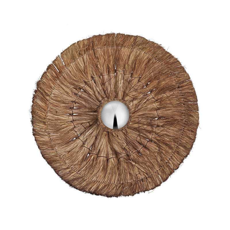 Moonj Natural Grass Round Wall Light Flush Mount in Brown in 18 inch, Product Code MO-NG-RWLFM18-BR