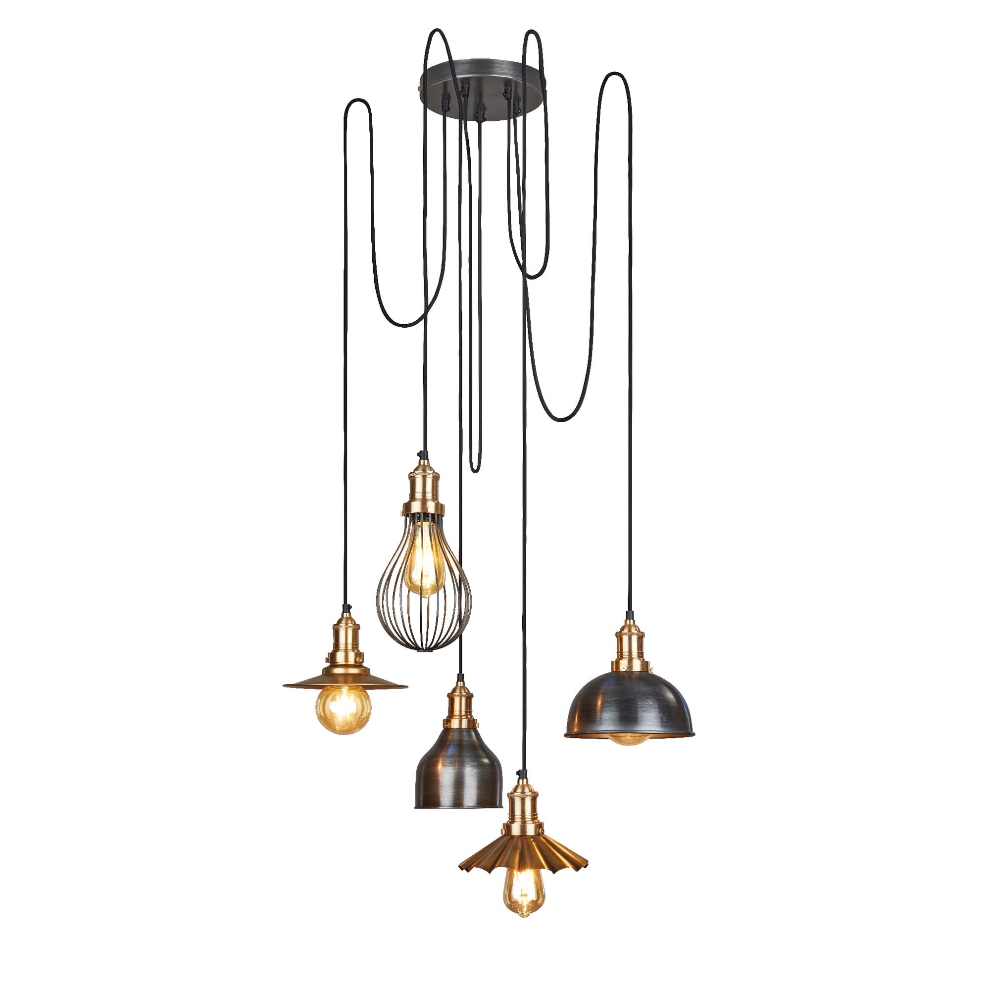 Brass Brooklyn 5 Wire Pendant - Includes Shades Industville BR-5WP-B-MSO