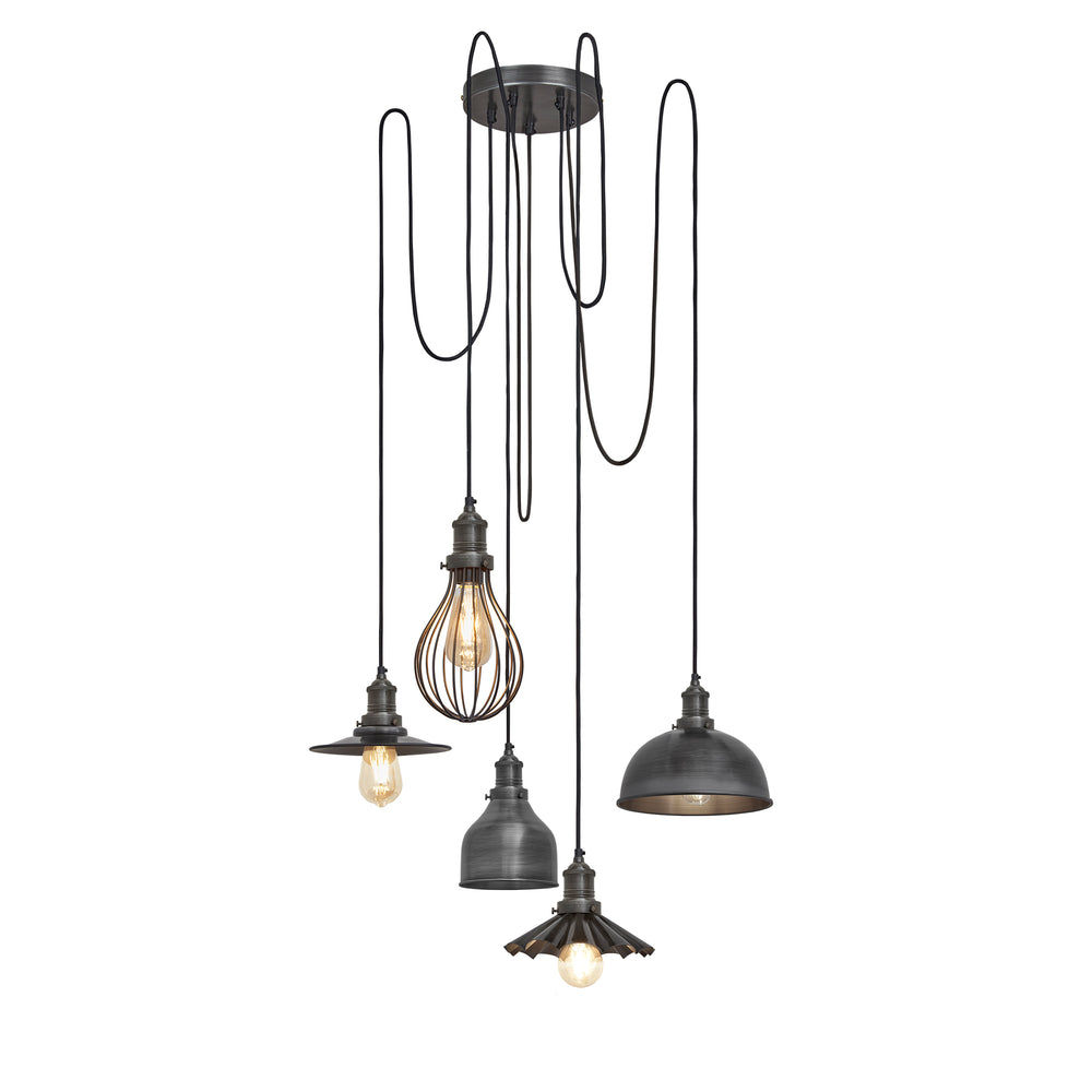 Pewter Brooklyn 5 Wire Pendant  - Includes Shades Industville BR-5WP-P-MSO