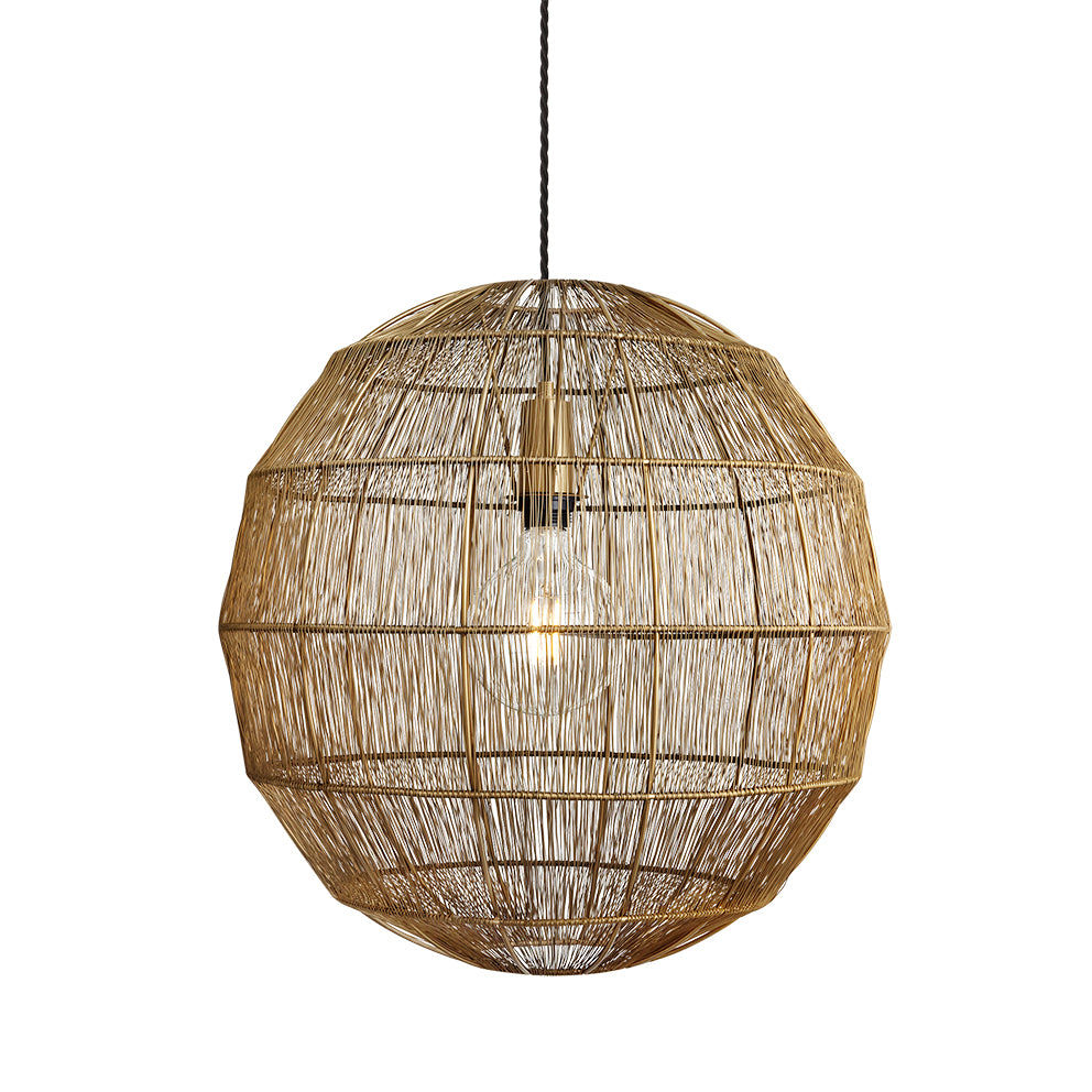 Brass Handcrafted Wire Cage Pendant Light - 20 Inch - Globe - Industville HC-WCP20-GL-B