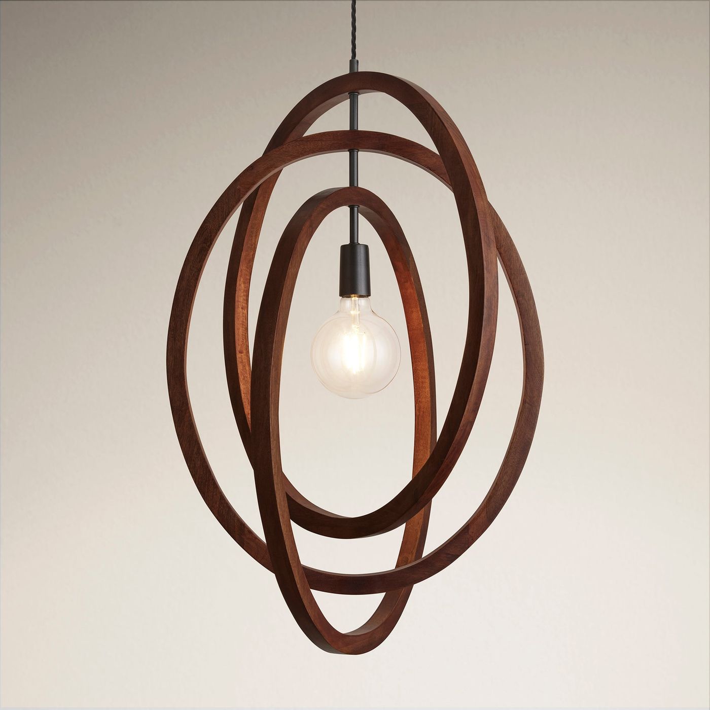 Walnut Wooden Geometric Oval Shape Ceiling Pendant Light in 20 Inch