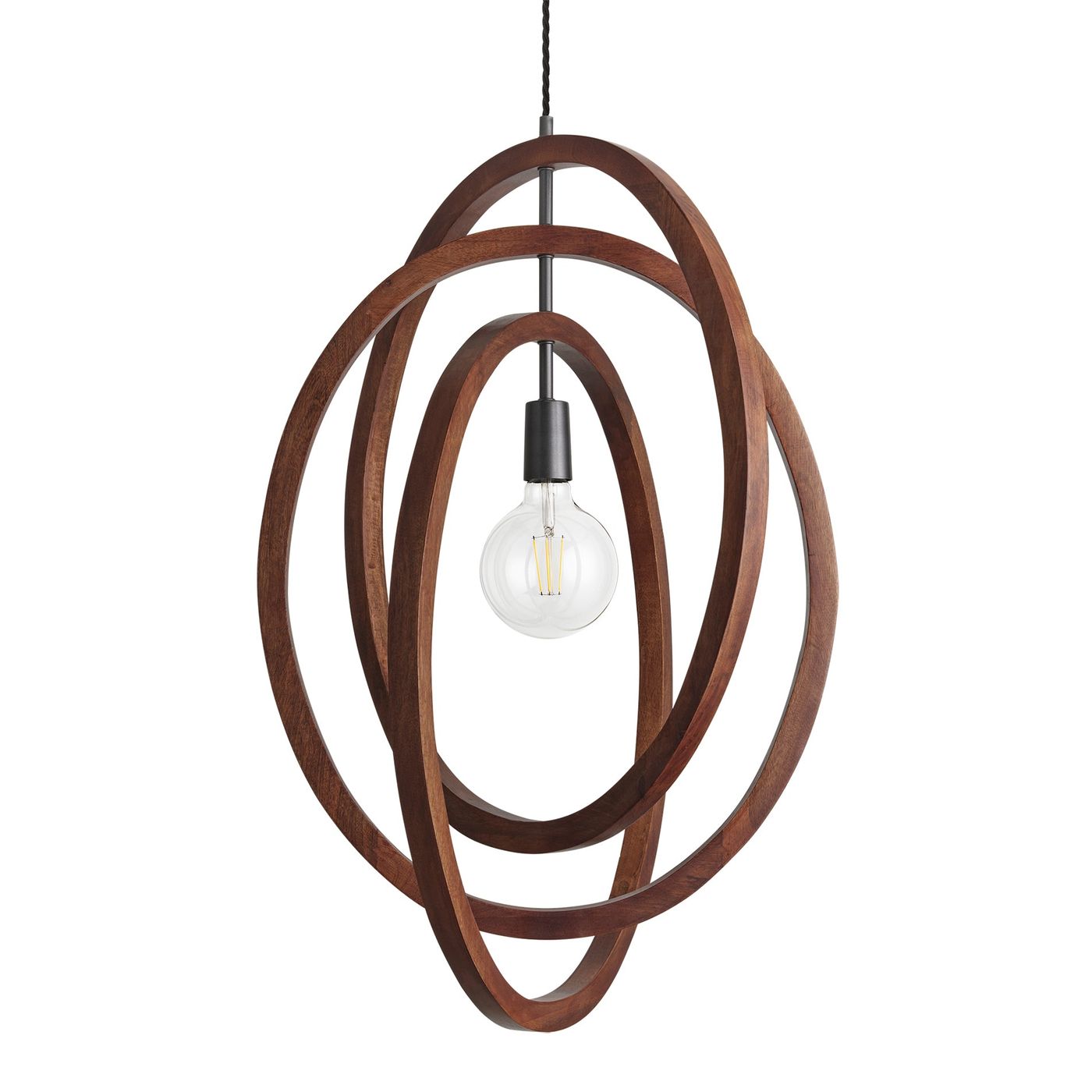 Walnut Wooden Geometric Oval Shape Ceiling Pendant Light in 20 Inch