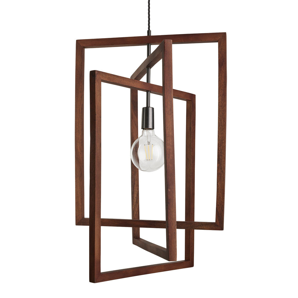 Walnut Wooden Geometric Rectangle Shape Ceiling Pendant Light in 20 Inch
