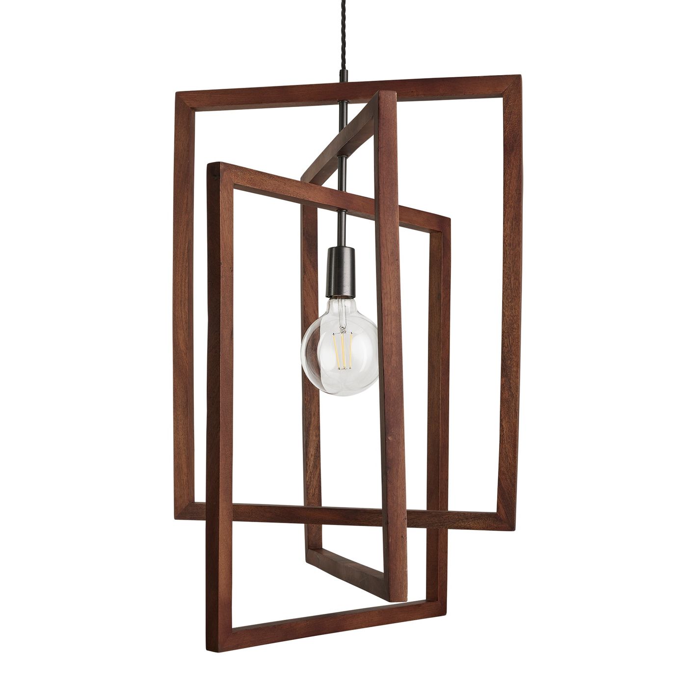 Walnut Wooden Geometric Rectangle Shape Ceiling Pendant Light in 20 Inch