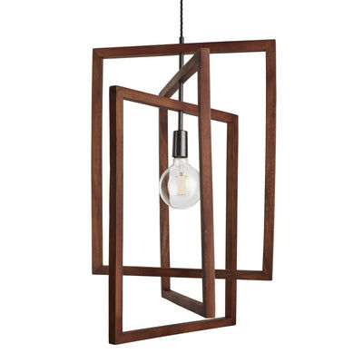 Walnut Wooden Geometric Rectangle Shape Ceiling Pendant Light in 20 Inch