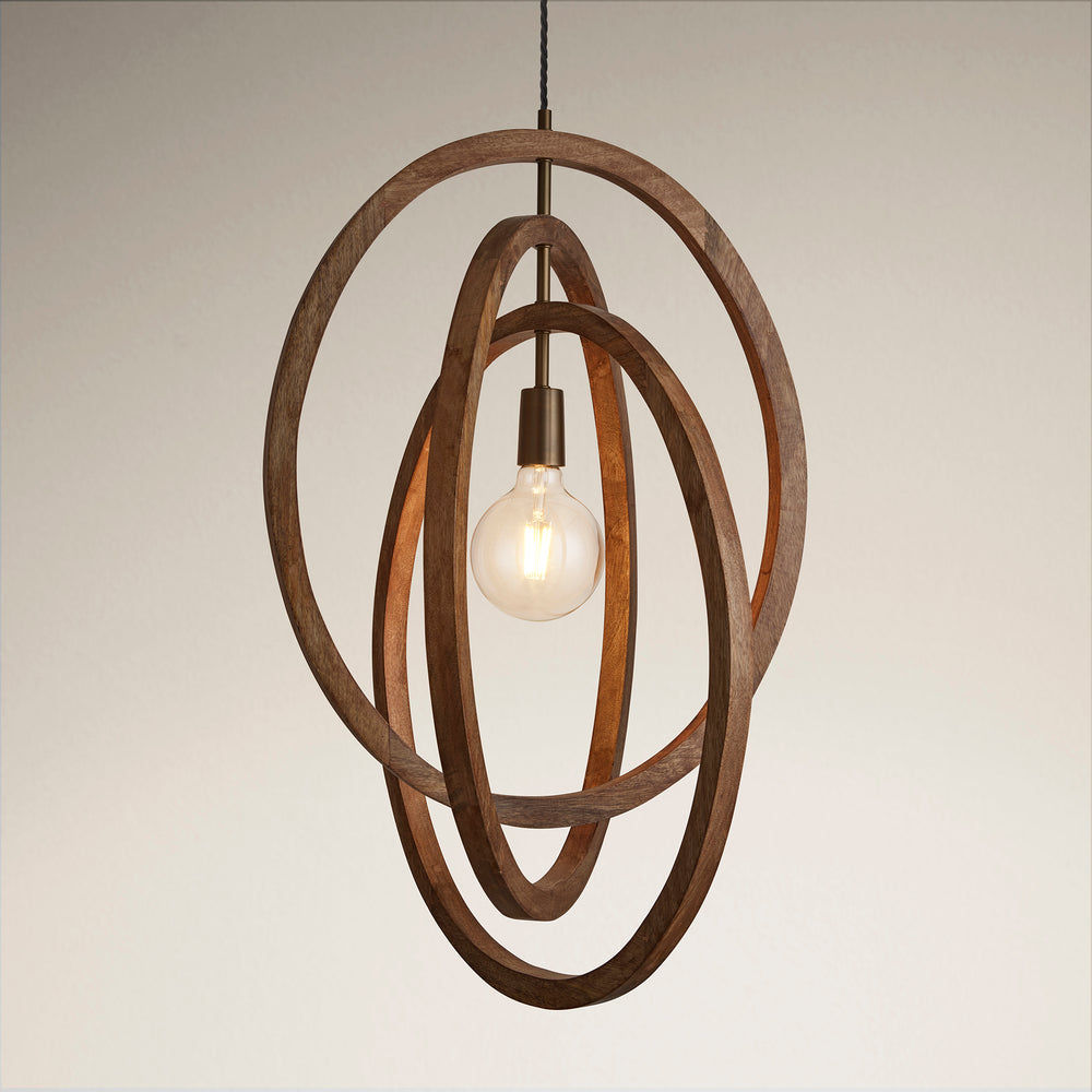 Natural Wooden Geometric Oval Shape Ceiling Pendant Light in 20 Inch