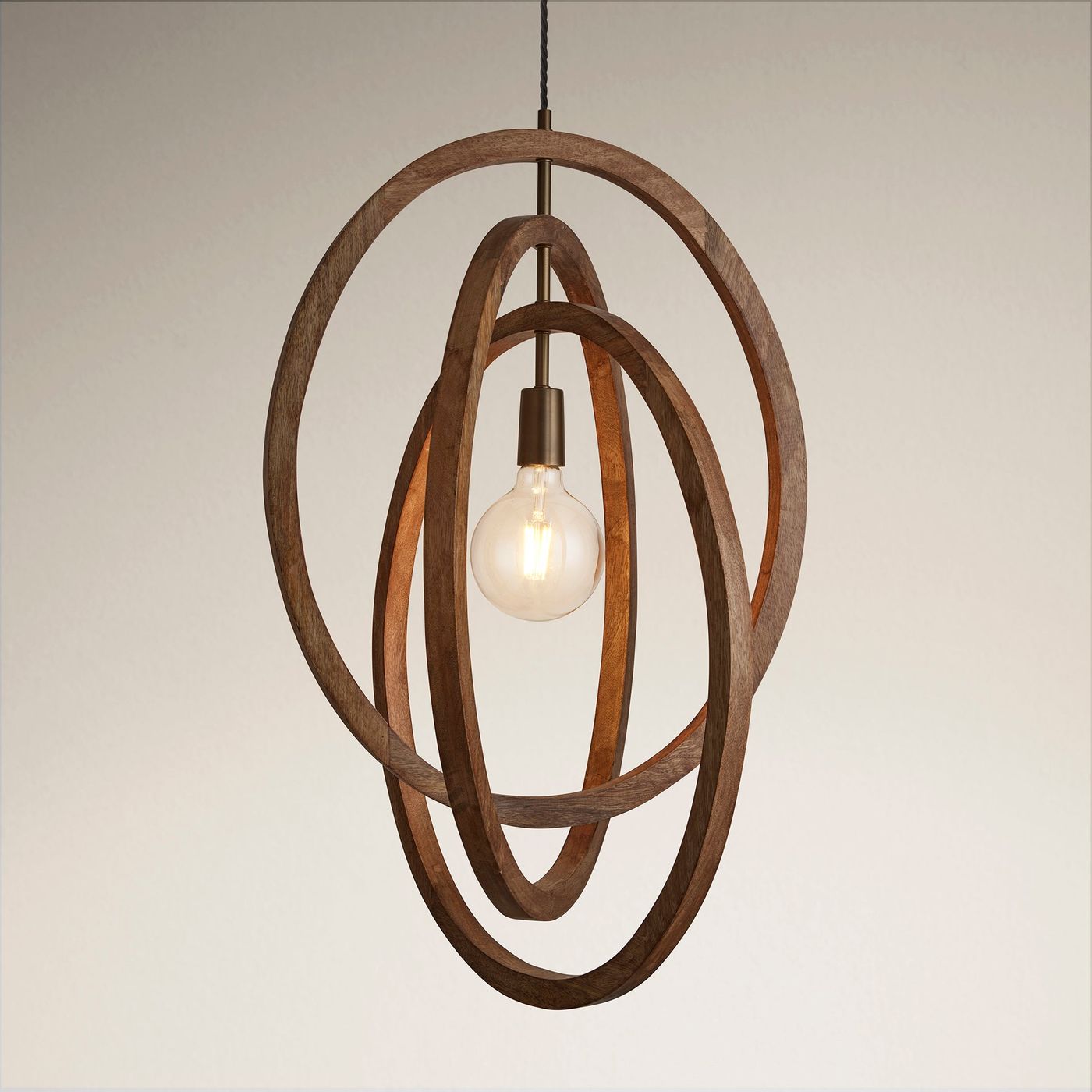 Natural Wooden Geometric Oval Shape Ceiling Pendant Light in 20 Inch