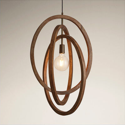 Natural Wooden Geometric Oval Shape Ceiling Pendant Light in 20 Inch