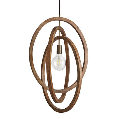 Natural Wooden Geometric Oval Shape Ceiling Pendant Light in 20 Inch