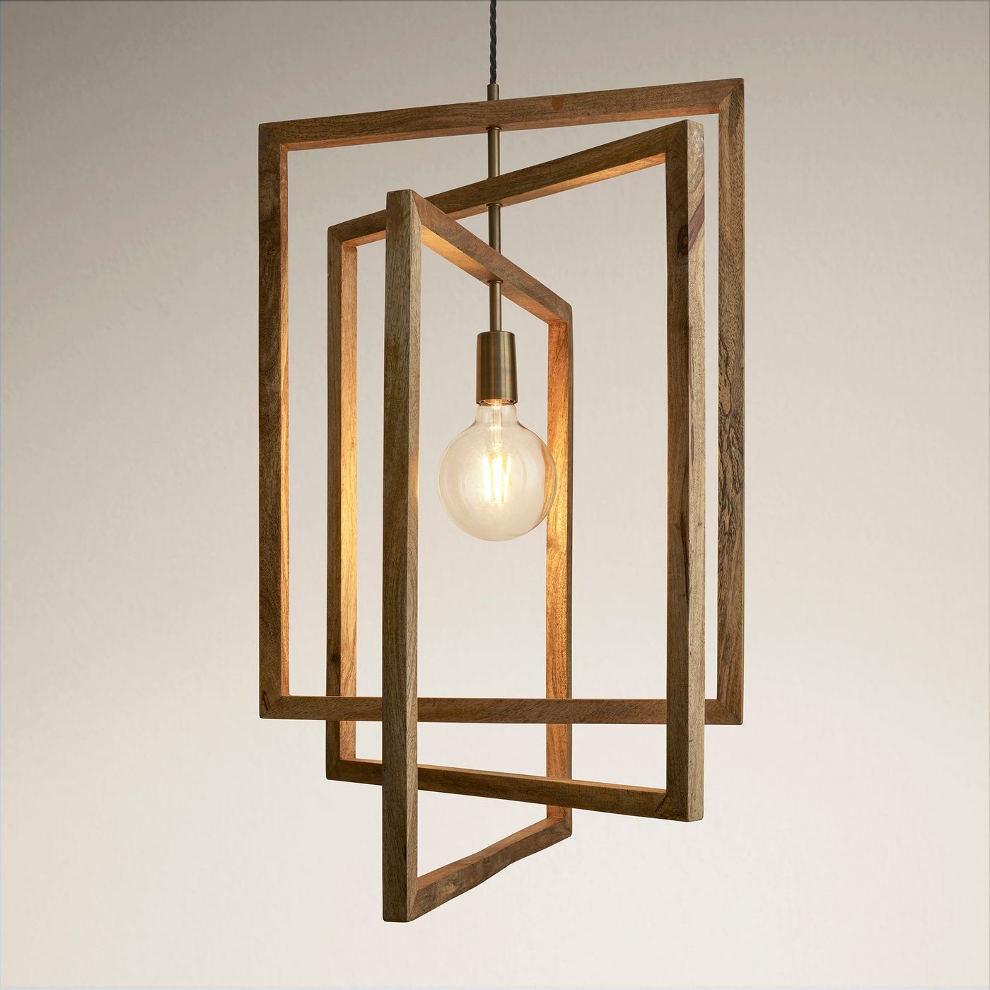 Natural Wooden Geometric Rectangle Shape Ceiling Pendant Light in 20 Inch