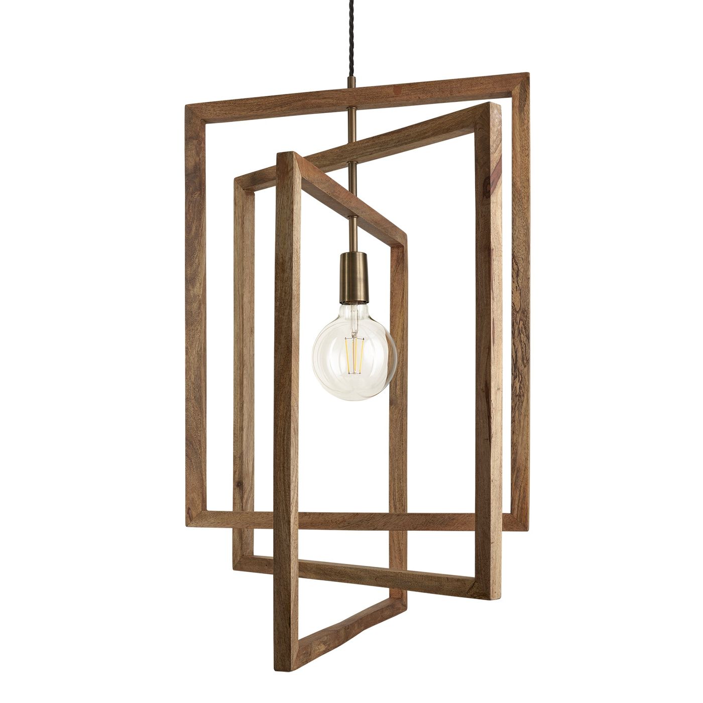 Natural Wooden Geometric Rectangle Shape Ceiling Pendant Light in 20 Inch