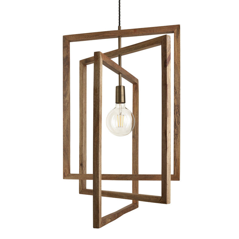 Natural Wooden Geometric Rectangle Shape Ceiling Pendant Light in 20 Inch