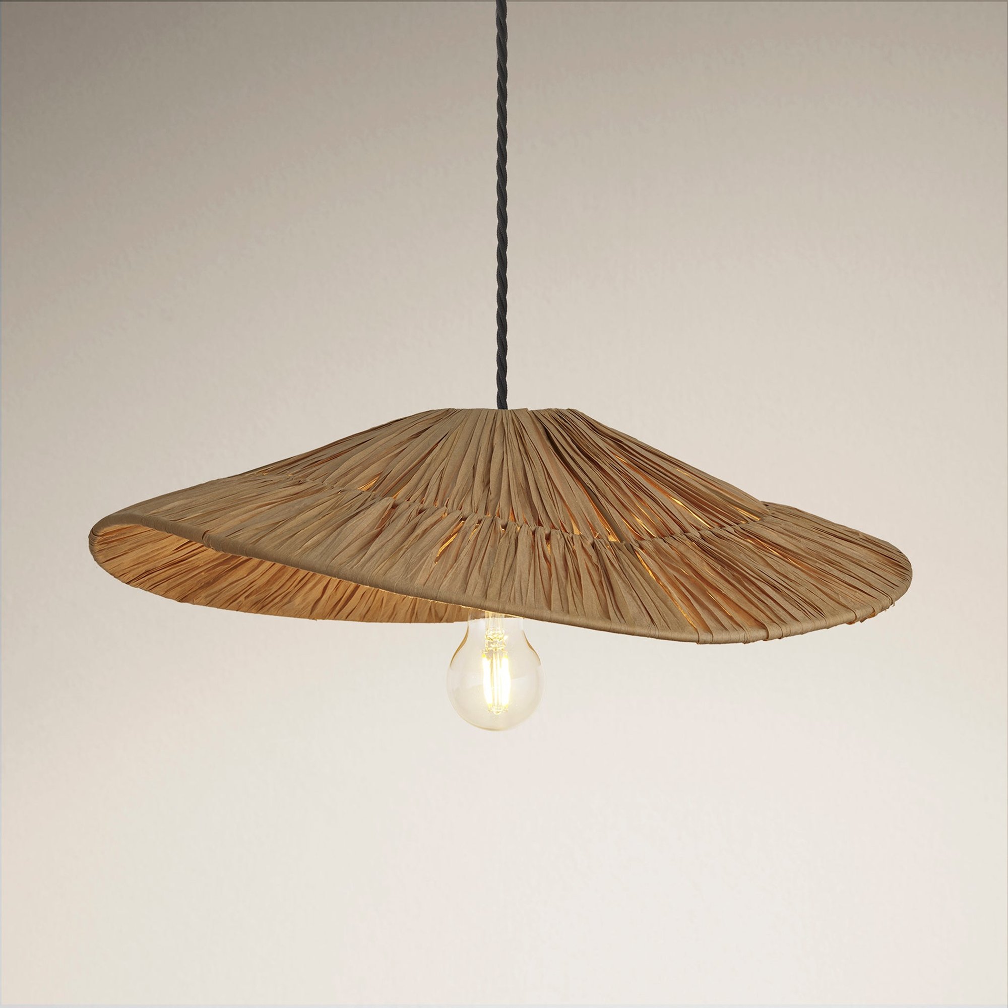 Raffia Ceiling Pendant Light - Hat - Natural