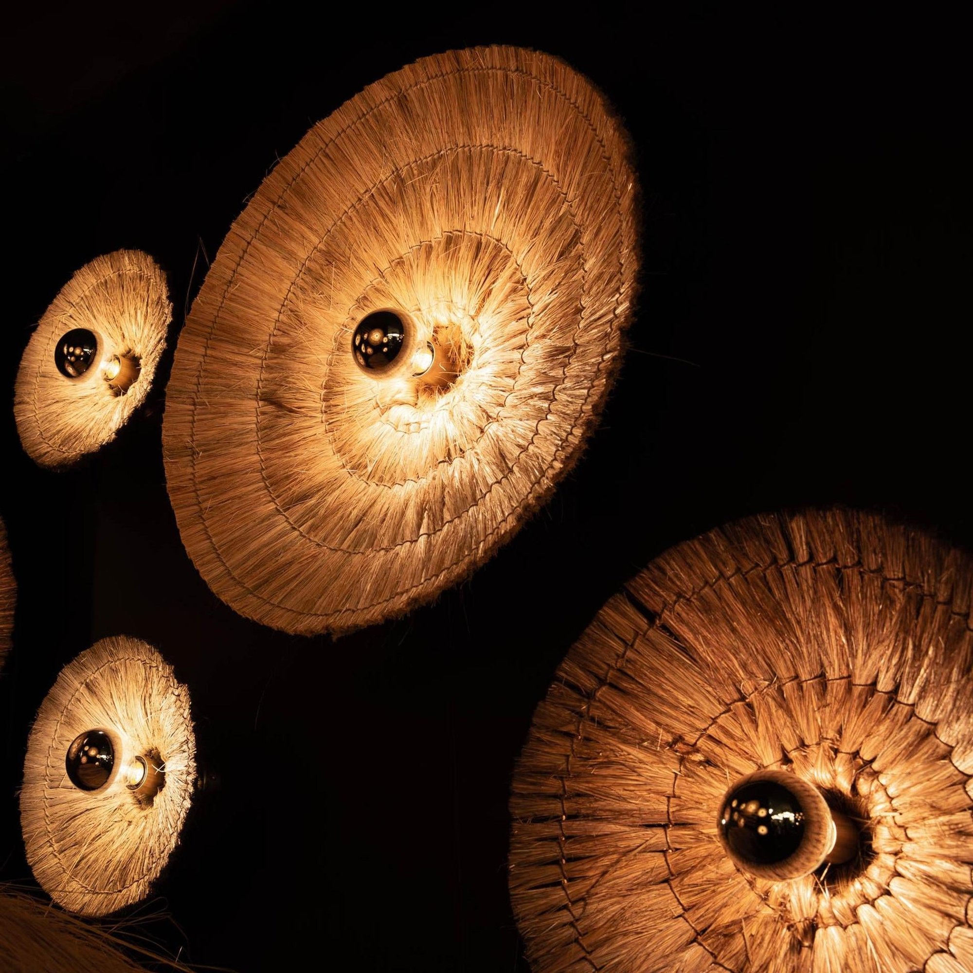 Moonj Natural Grass Round Wall Light Flush Mount in Brown in 18 inch, Product Code MO-NG-RWLFM18-BR