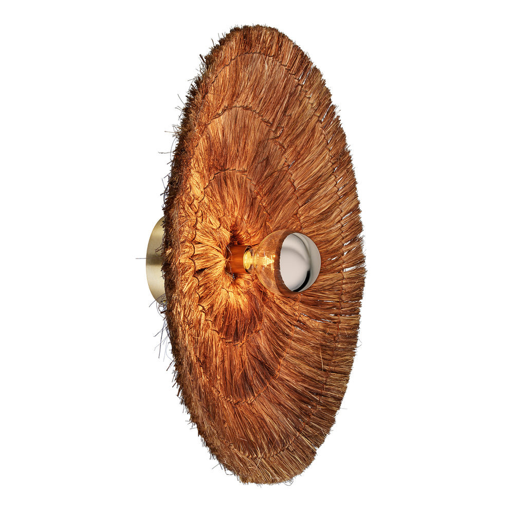 Moonj Natural Grass Round Wall Light Flush Mount in Brown in 26 inch, Product Code MO-NG-RWLFM26-BR
