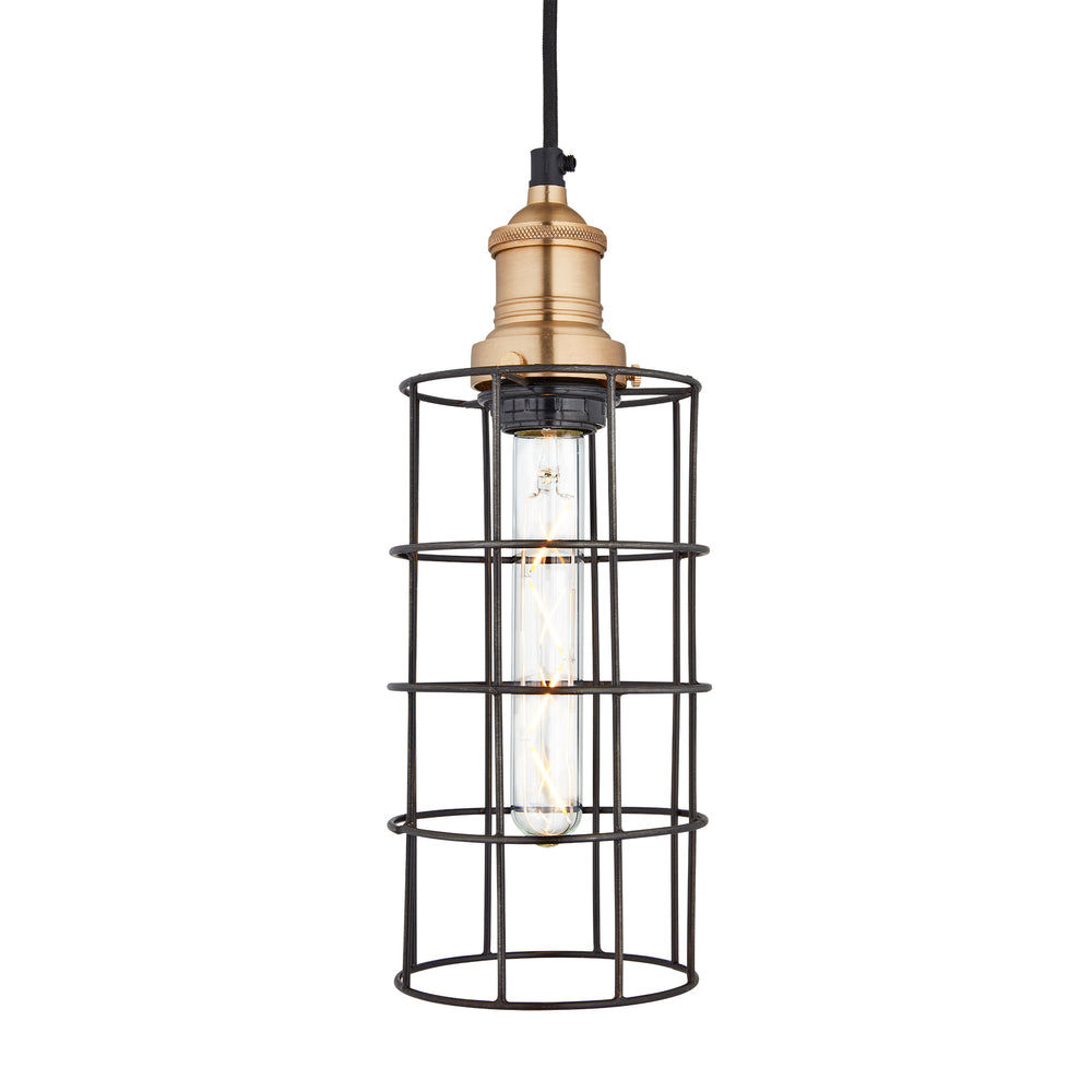 Brooklyn Wire Cage Pendant - 5 Inch - Pewter - Cylinder Industville BR-WCP5-P-CY-BH