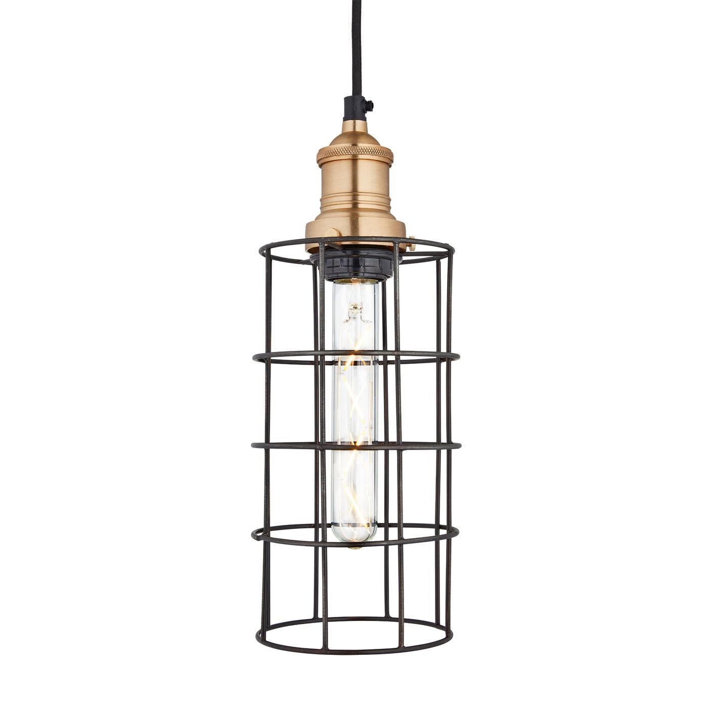 Brooklyn Wire Cage Pendant - 5 Inch - Pewter - Cylinder Industville BR-WCP5-P-CY-BH