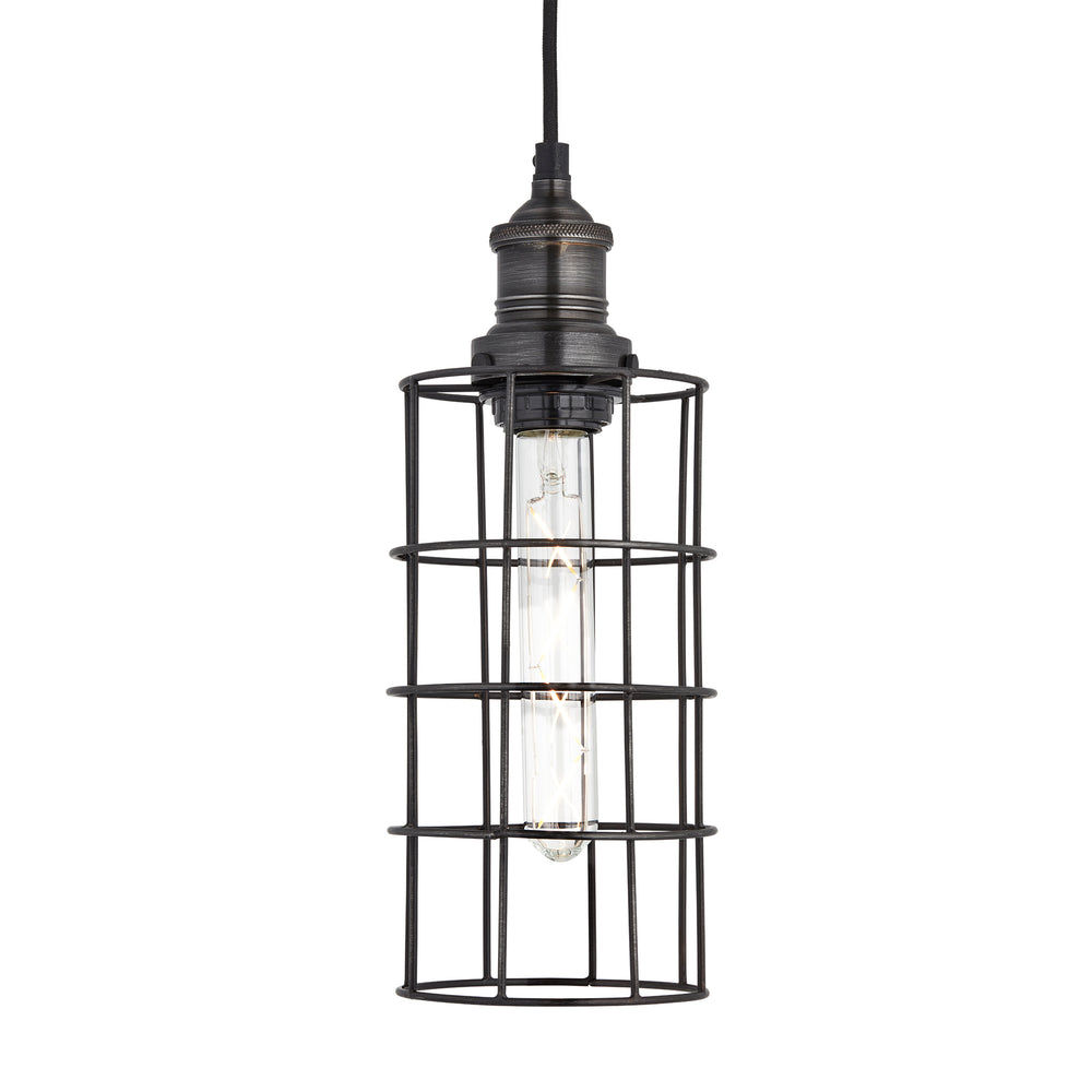 Brooklyn Wire Cage Pendant - 5 Inch - Pewter - Cylinder Industville BR-WCP5-P-CY-PH