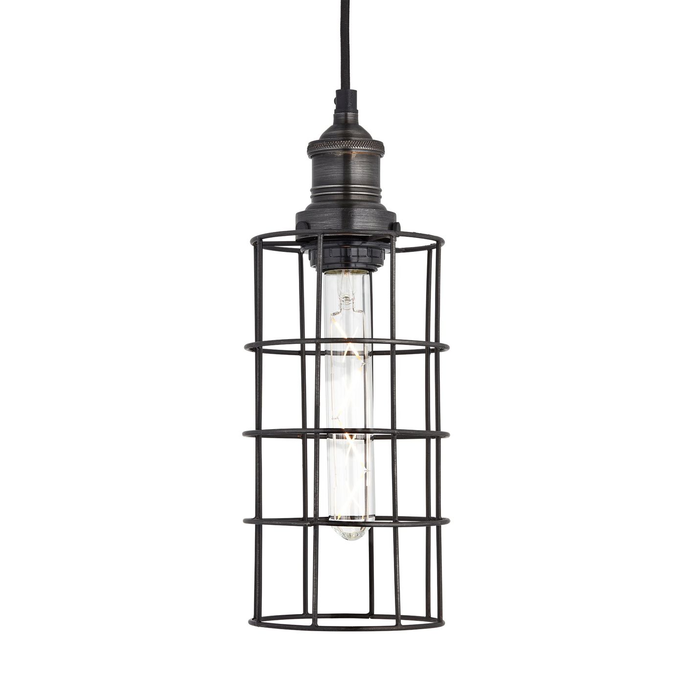 Brooklyn Wire Cage Pendant - 5 Inch - Pewter - Cylinder Industville BR-WCP5-P-CY-PH