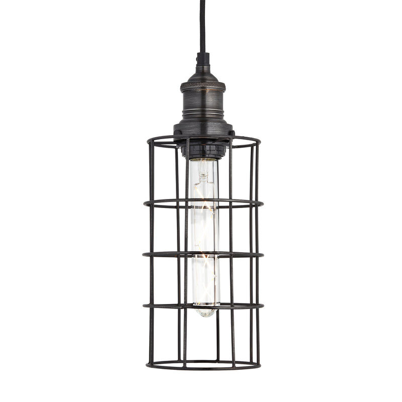 Brooklyn Wire Cage Pendant - 5 Inch - Pewter - Cylinder Industville BR-WCP5-P-CY-PH