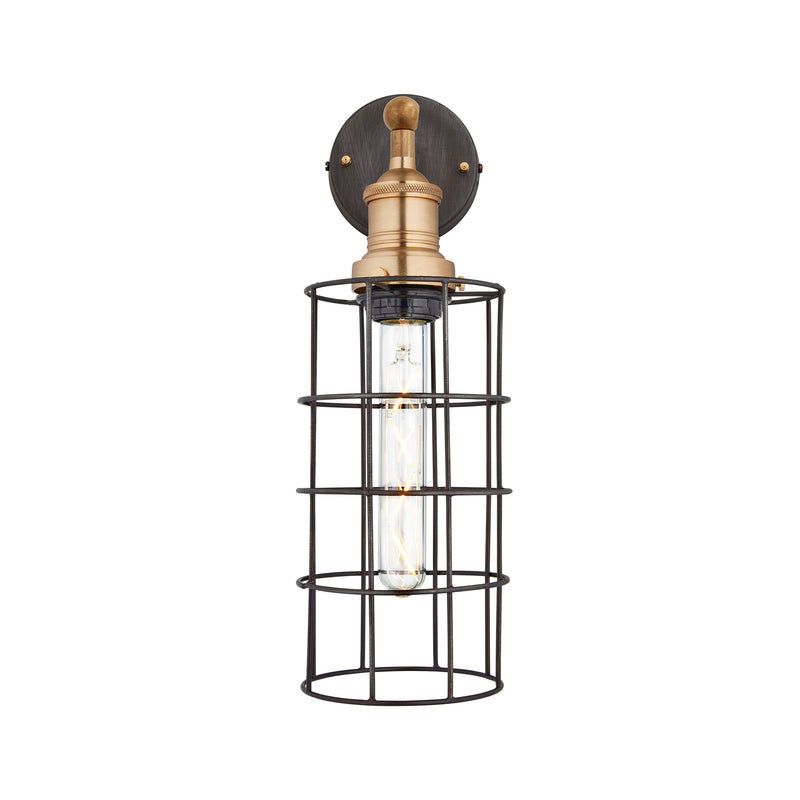 Brooklyn Wire Cage Wall Light - 5 Inch - Pewter - Cylinder Industville
