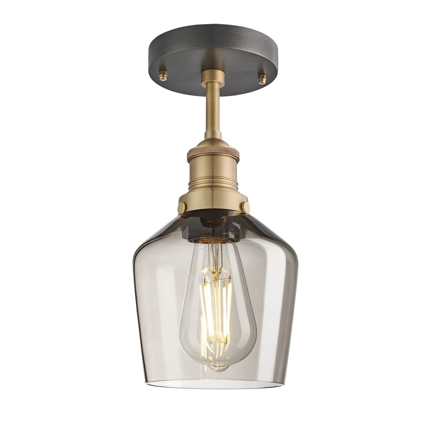 Smoked Glass Mocha with Brass Holder Flush Mount Lighting Schoolhouse Brooklyn BR-SGL-SHFM5-MO-BH