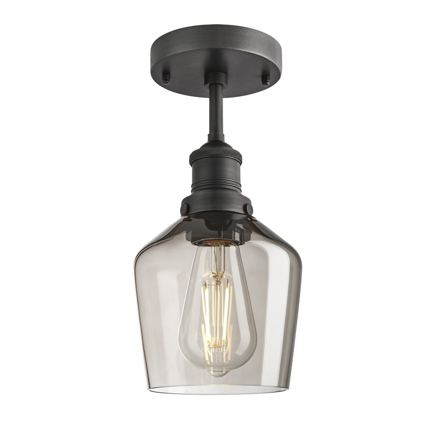 Smoked Glass Mocha with Pewter Holder Flush Mount Lighting Schoolhouse Brooklyn BR-SGL-SHFM5-MO-PH