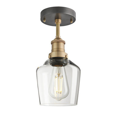 Clear Glass with Brass Holder Flush Mount Lighting Schoolhouse Brooklyn BR-GLSHFM5-CL-BH