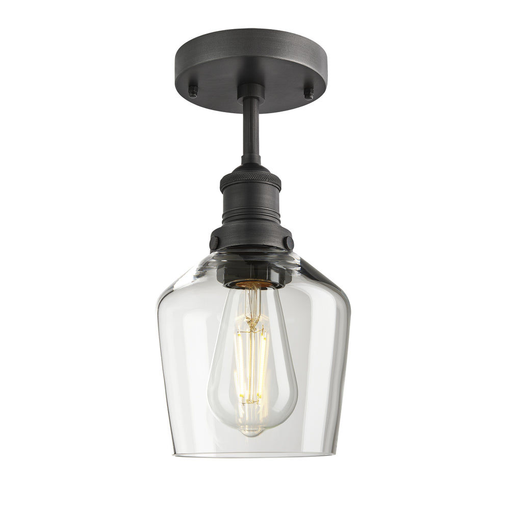 Clear Glass with Pewter Holder Flush Mount Lighting Schoolhouse Brooklyn BR-GLSHFM5-CL-PH