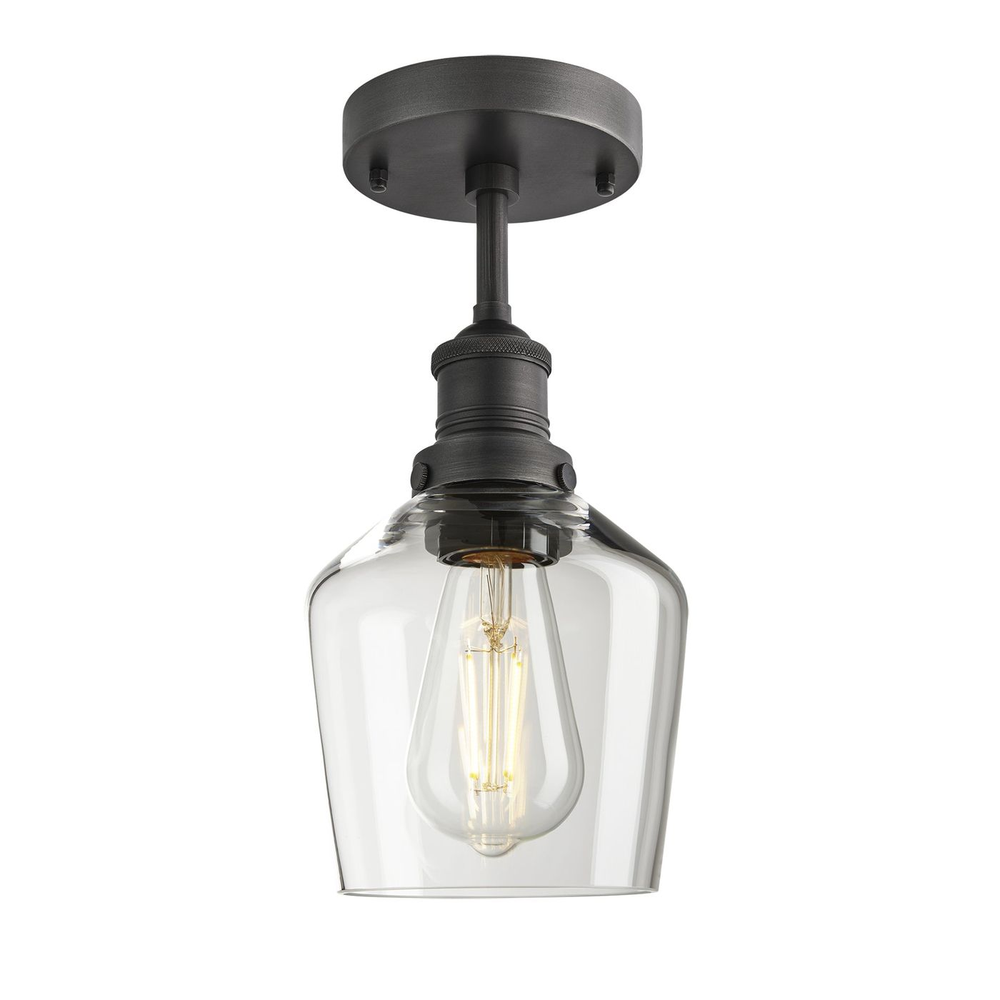 Clear Glass with Pewter Holder Flush Mount Lighting Schoolhouse Brooklyn BR-GLSHFM5-CL-PH