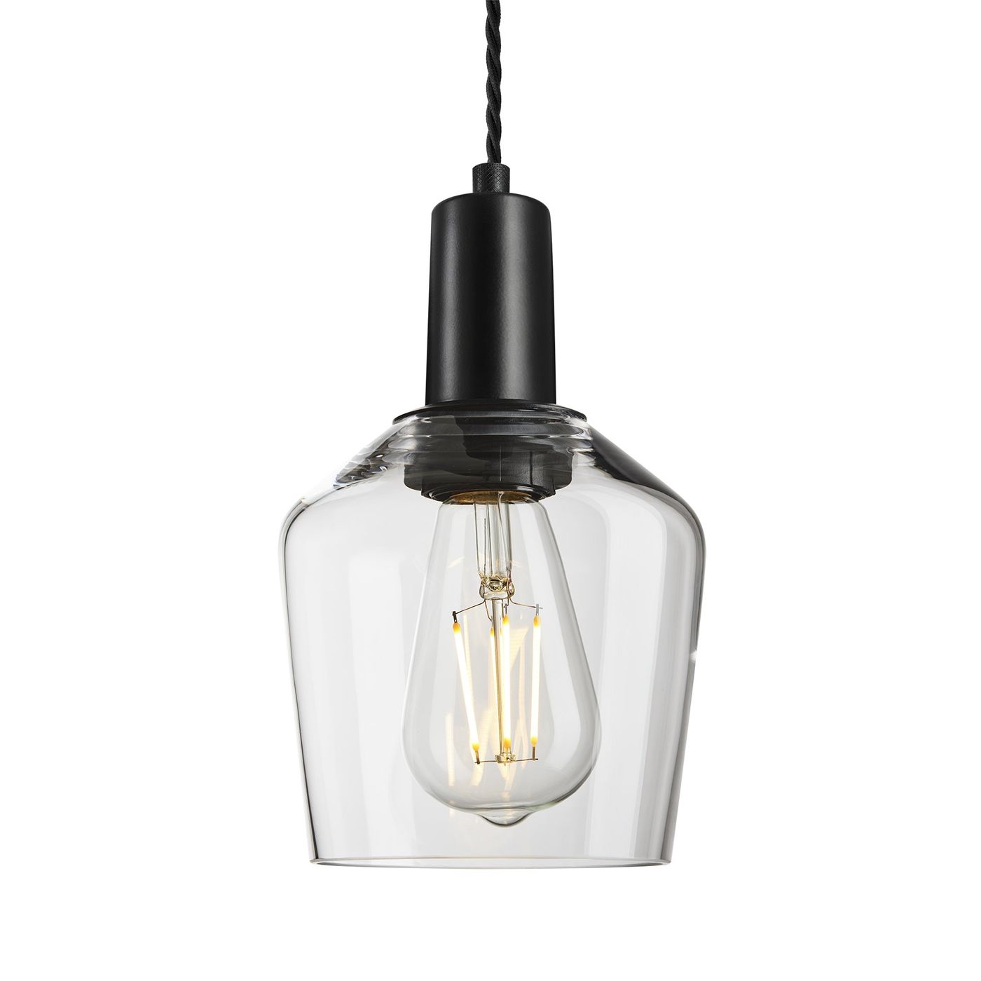 Sleek Clear Glass Schoolhouse Pendant Lighting in 5.5 Inch with Black Holder, Product Code is SL-GLSHP5-CL-BKH