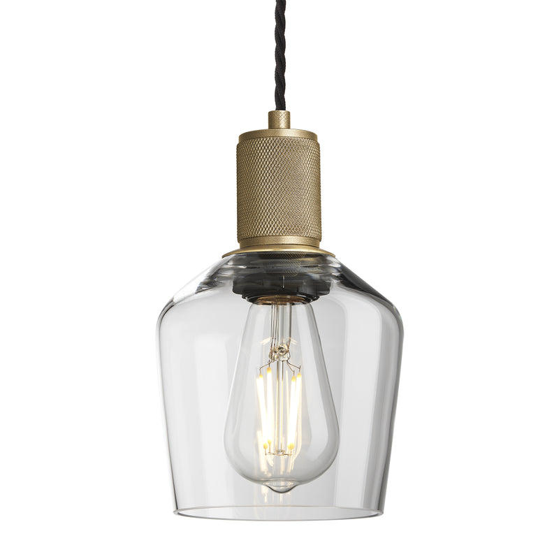 Clear Glass and Brass Holder Schoolhouse Pendant Knurled Holder KN-GLSHP5-CL-BH