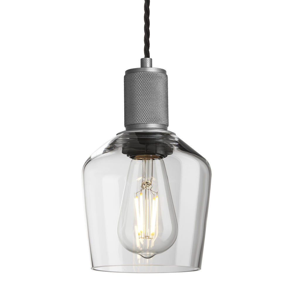 Clear Glass and Pewter Holder Schoolhouse Pendant Knurled Holder KN-GLSHP5-CL-PH