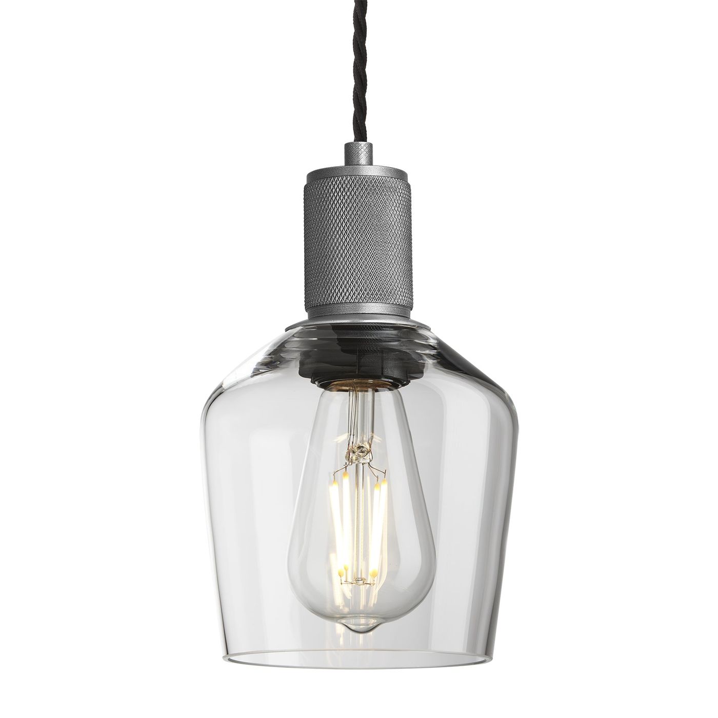 Clear Glass and Pewter Holder Schoolhouse Pendant Knurled Holder KN-GLSHP5-CL-PH
