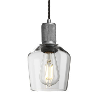 Clear Glass and Pewter Holder Schoolhouse Pendant Knurled Holder KN-GLSHP5-CL-PH