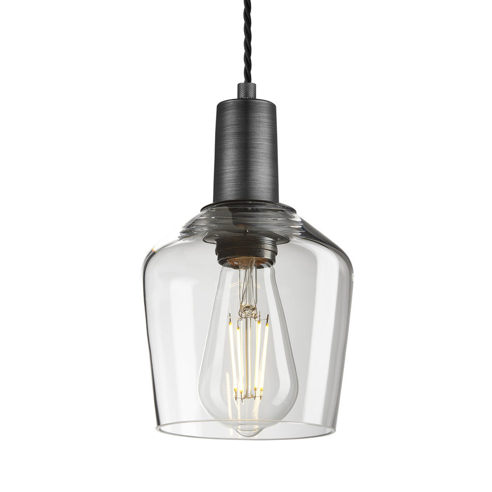 Sleek Clear Glass Schoolhouse Pendant Lighting in 5.5 Inch with Pewter Holder, Product Code is SL-GLSHP5-CL-PH
