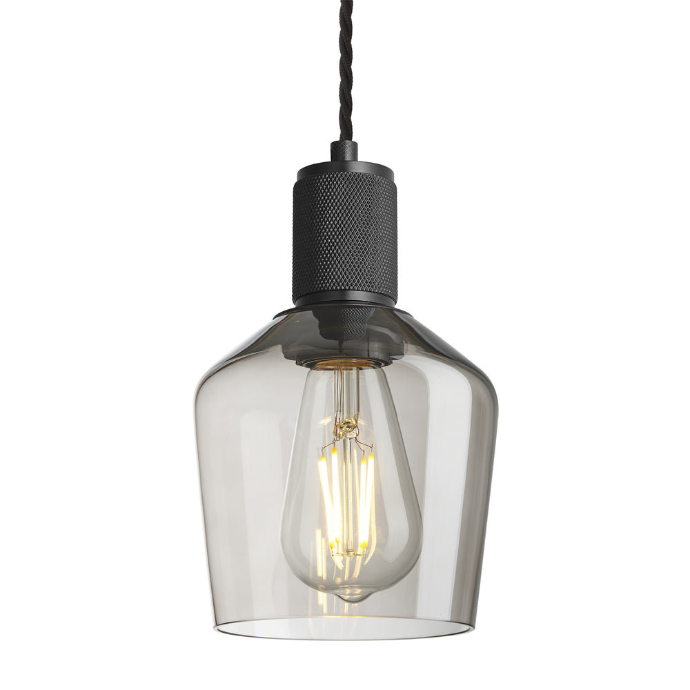 Smoked Glass Mocha with Black Holder Schoolhouse Pendant Knurled Holder KN-SGL-SHP5-MO-BKH
